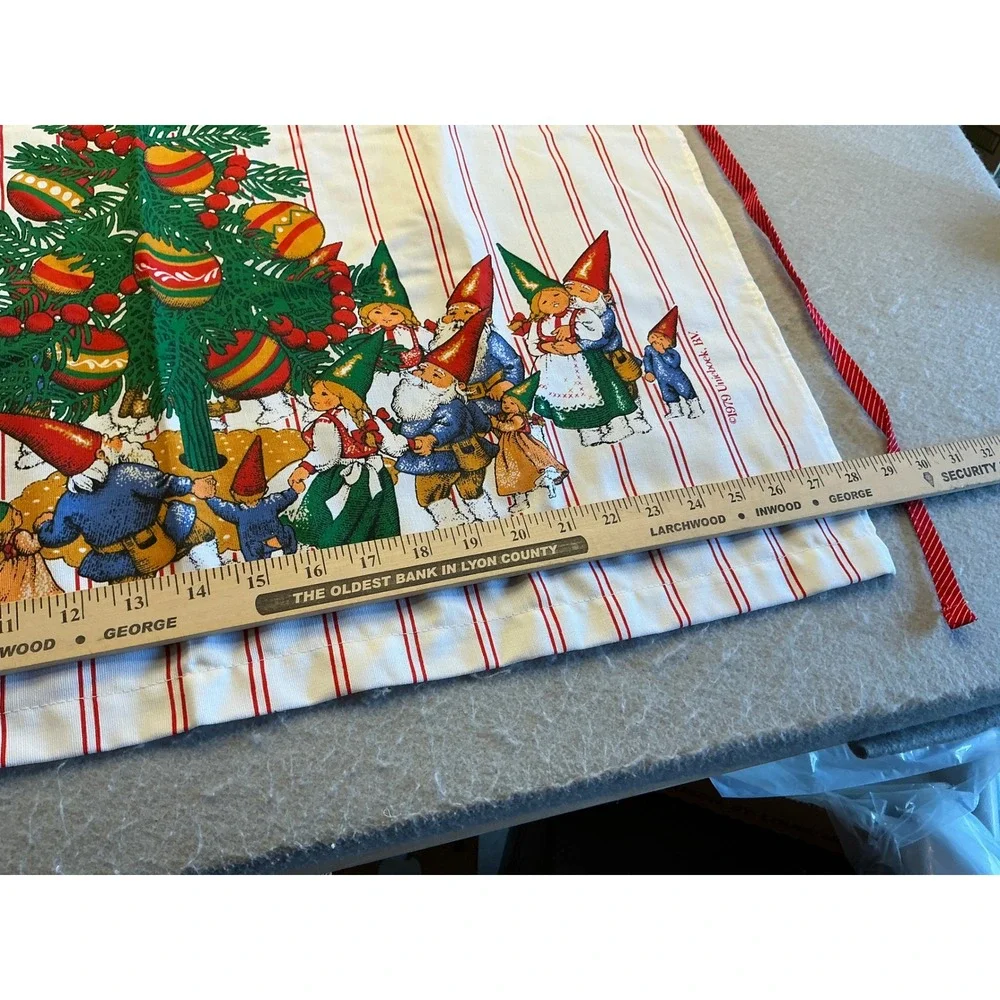 Barth & Dreyfuss Vintage 70s Gnomes Christmas Apron Rien Poortvliet OS NWT